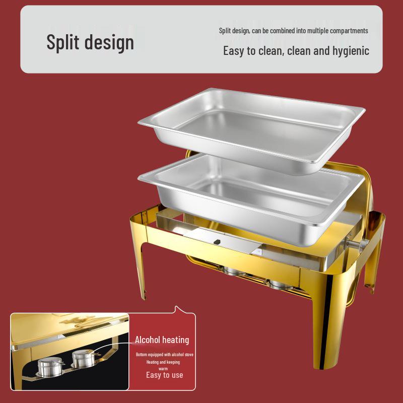 Gold-Plated Stainless Steel Chafing Dish with Glass Lid