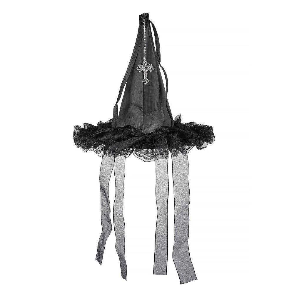 Veil Tulle Halloween Witch Hat Gothic Cosplay Hat Spider Ribbon Wizard Hat  Cosplay Costume
