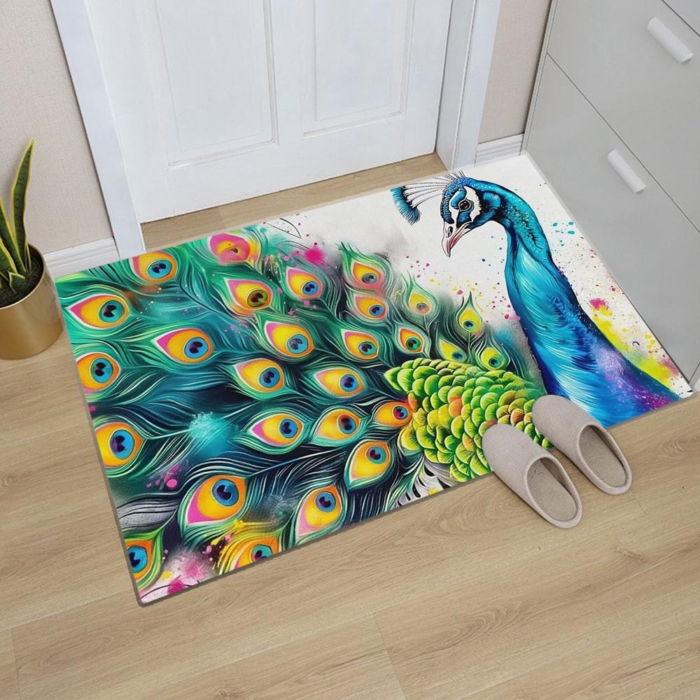 Peacock Printed Kitchen Carpet Living Room Dining Room Laundry Floor Mat Bath Balcony Hallway Non-slip Door Mat