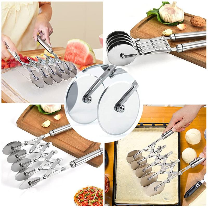 5 Wheels Cutter Dough Divider Side Pasta Knife Flexible Roller Blade Pizza Pastry Peeler Stainless Steel Bakeware Tools