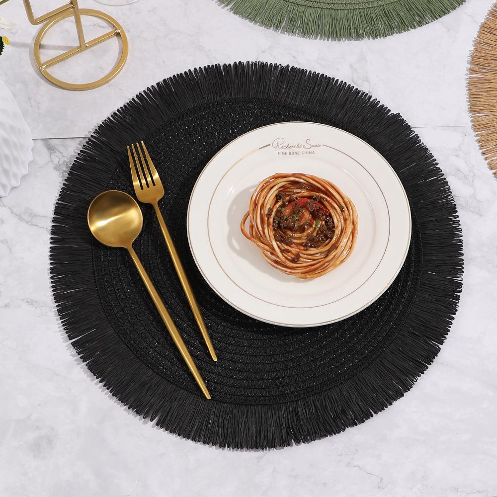 38cm Round Braided Placemat Fringe Paper Table Mat Hand Woven Non-slip Insulation Place Mat Tea Cup Pad Dining Table Decoration