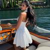 Elegantes einfarbiges Neckholder-Mini-Kleid Damen Hipster Sexy Wickelbrust Rückenfrei Skinny A-Linien-Kleider 2025 Sommer Party Clubwear