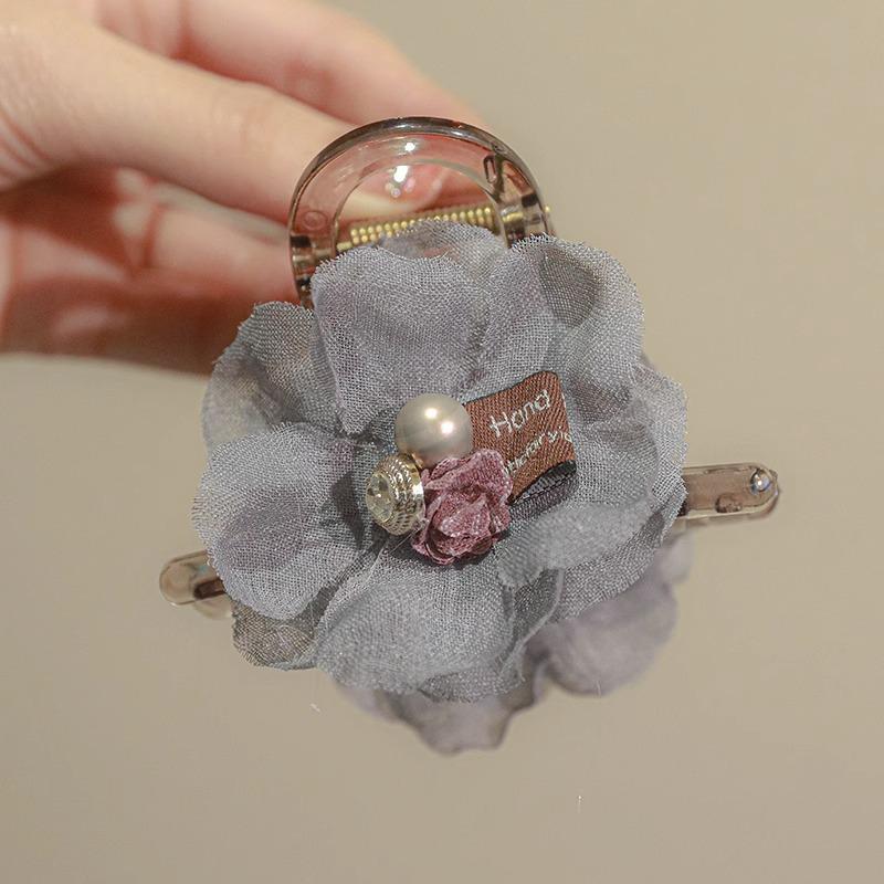 Summer Pearl Flower Women's Hair Claw Clip - Cute Korean Shark Hairpin for Back of Head, Large Size