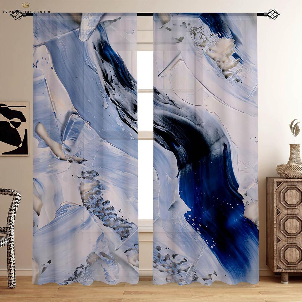 Starry Sky Floral Printed Curtains, Oil Painting, Suitable for Bedroom, Living Room, Dormitory, Decorative Home Decoration