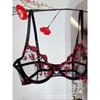 French floral embroidered underwear women's big breasts show small sexy transparent steel ring upper support anti-sagging bra cover