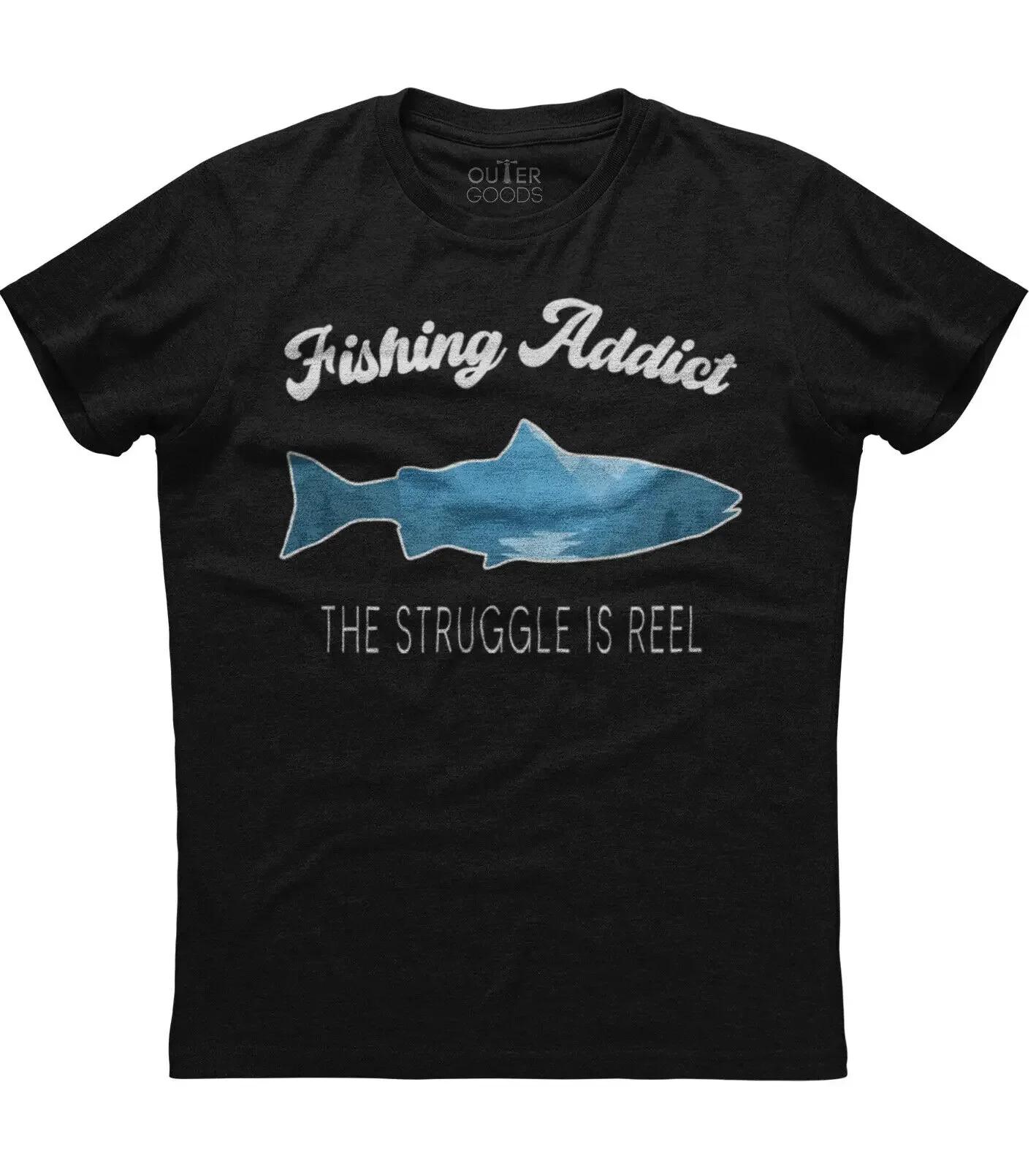 Fishing Addict Graphics Printed Unisexs Short Sleeve New Cotton Black Tshirt S