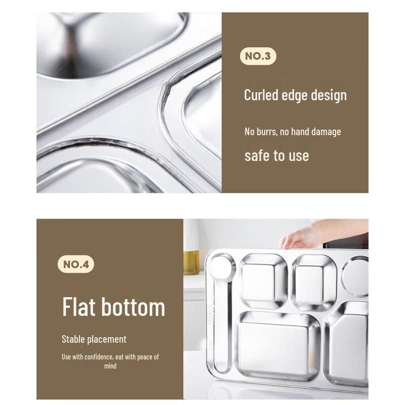 LETGANT 304 Stainless Steel Large 5-Compartment Meal Tray