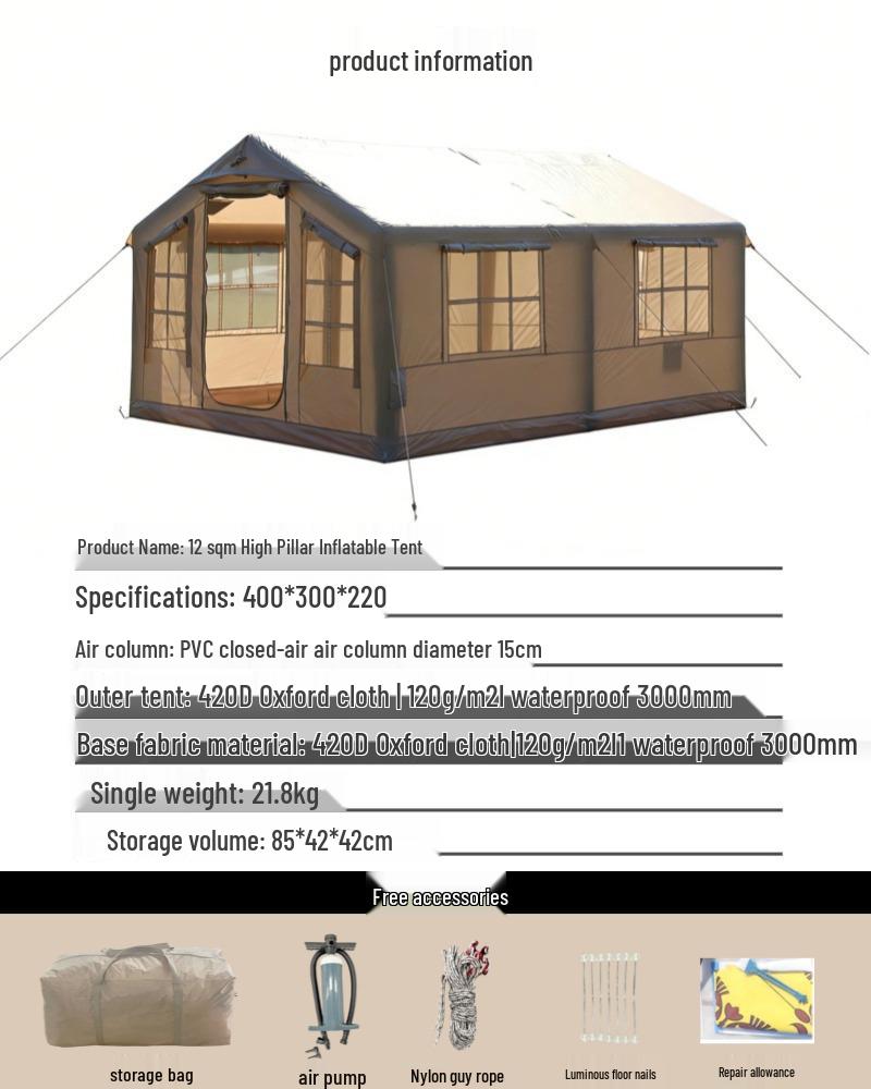 Inflatable Outdoor Camping Tent - Family Travel & Picnic, Portable, One Bedroom & Living Room, Rainproof & Sun Protection, In Stock