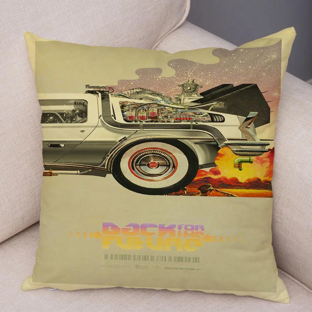 Cartoon Klassiker Film Kissenbezug Deko Zurück in die Zukunft Kissenbezug Superweicher Plüsch Kissenbezug für Sofa Zuhause Auto 45x45cm