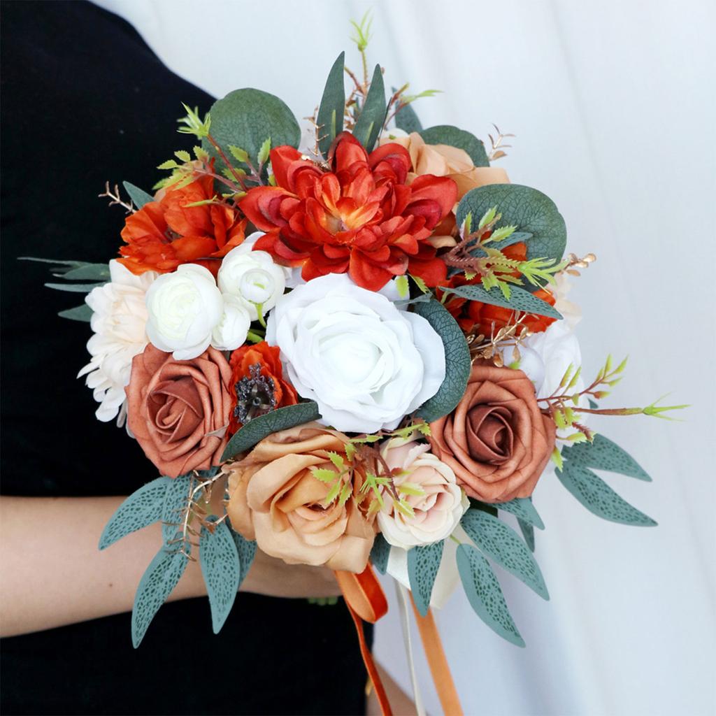 Wedding Bouquets with Ribbon for Bride Bridesmaid Artificial Flower Bridal Bouquets for Wedding Ceremony Valentines