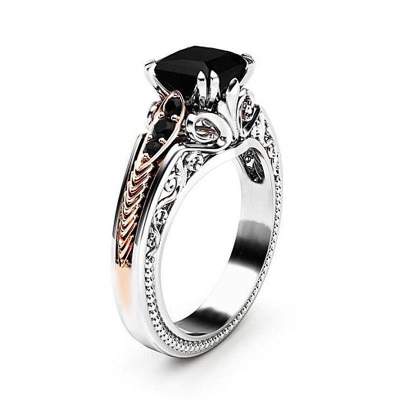 Elegant Black Gradient Zircon Ring with Full Diamond Inlay