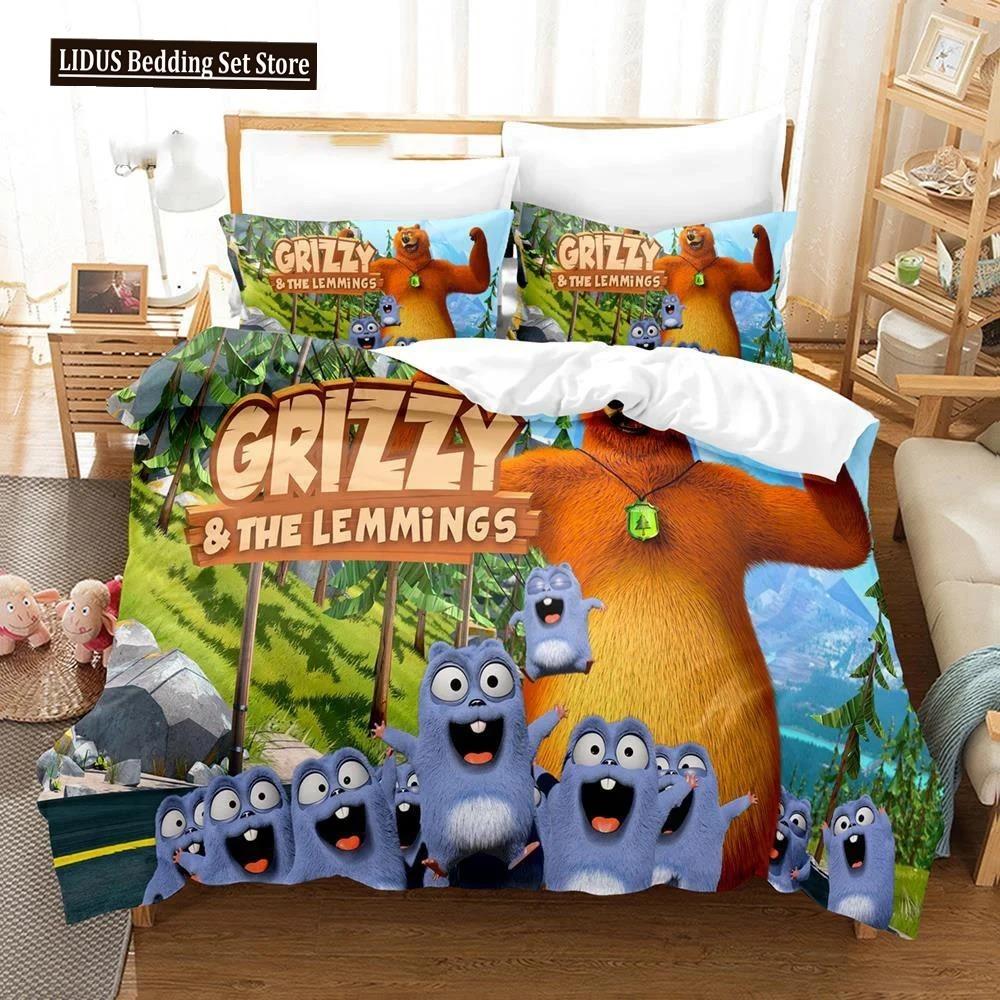

Комплект постельного белья Grizzy N Lemmings, напечатанный на 3D-принтере, пододеяльник, покрывала для спальни, одинарный, полуторный, королевский размер, покрывало для квилта, дом 23 шт. AU Single 140x210cm
