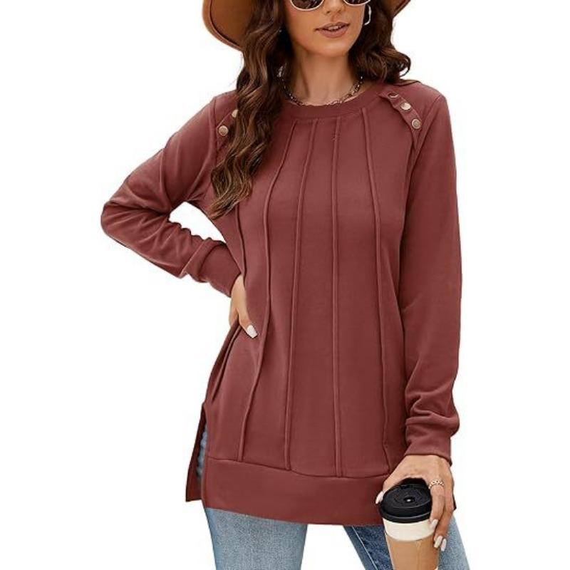 

Женский модный повседневный свитшот с круглым вырезом и разрезами по бокам, свитер, однотонная рубашка XL винный