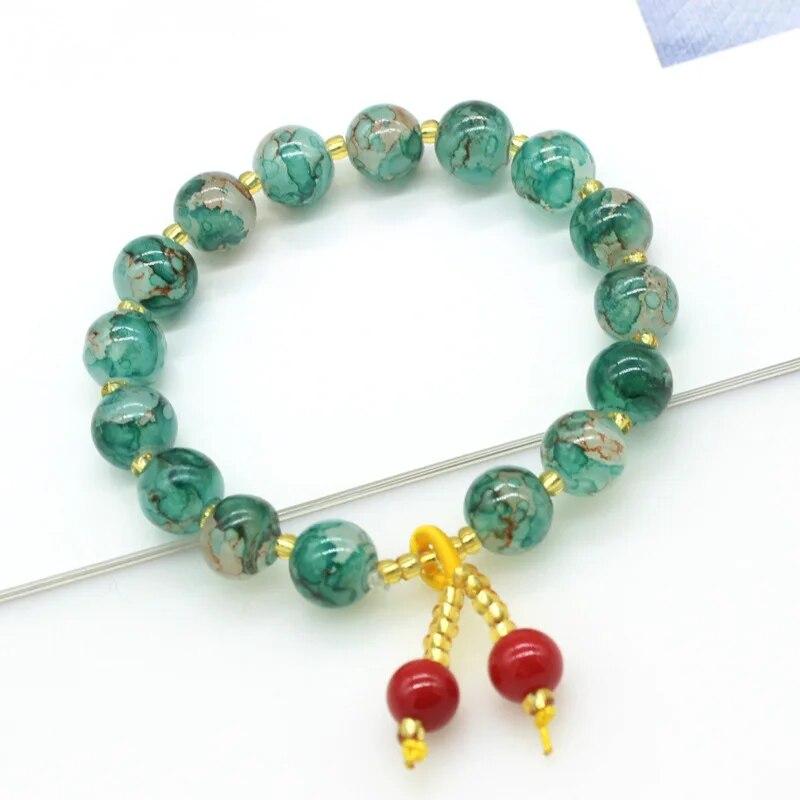 Korean Exquisite Glass Beaded Elastic Bracelets for Women Fashion Paint Cracked Beads Elastic Adjustable Bracelet Jewelry Gifts