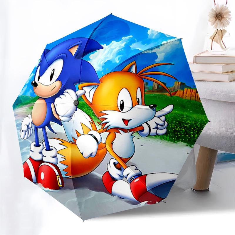 

1pc Sonic & Tails: Automatic Opening/Closing Umbrella with Portable Tri-Fold Design, 8-Bone Iron Frame - Outdoor Umbrella for Fans, Travelers, Daily U