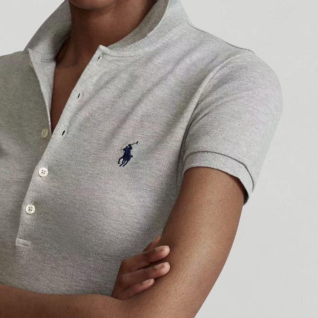 Polo Ralph Lauren SS24 Solid Color Logo Embroidered Pullover Short Sleeve Polo Shirt Women tops Gray 211870245-015