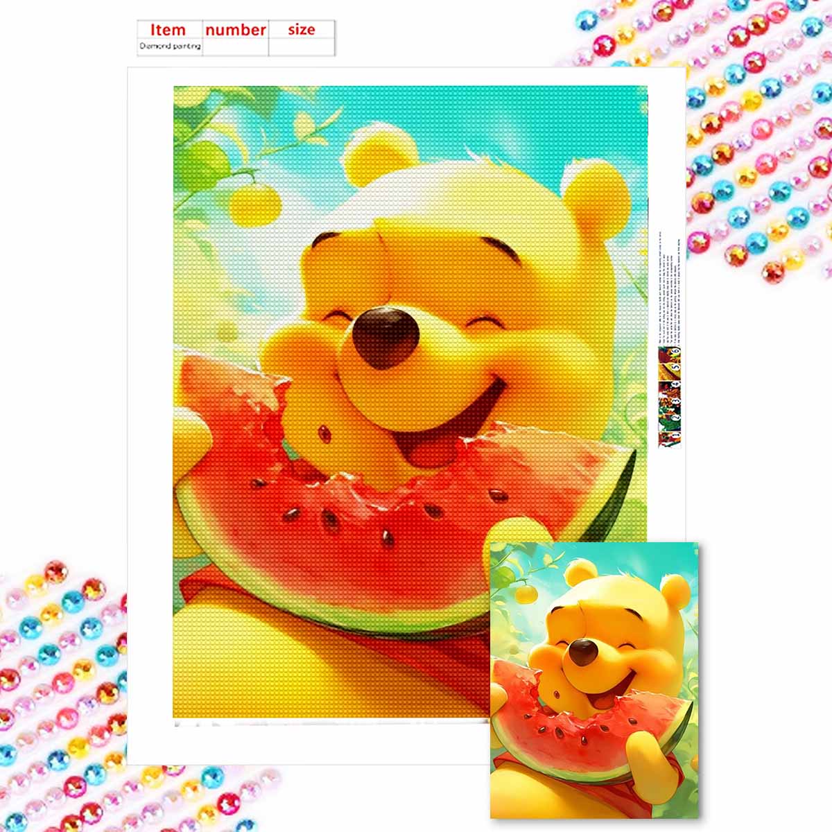 

Full Round Diamond Painting Winnie Eating Watermelon Art Rhinestone Picture Mosaic DIY 5D Cross Stitch Embroidery Home Decoration Round 20x30cm