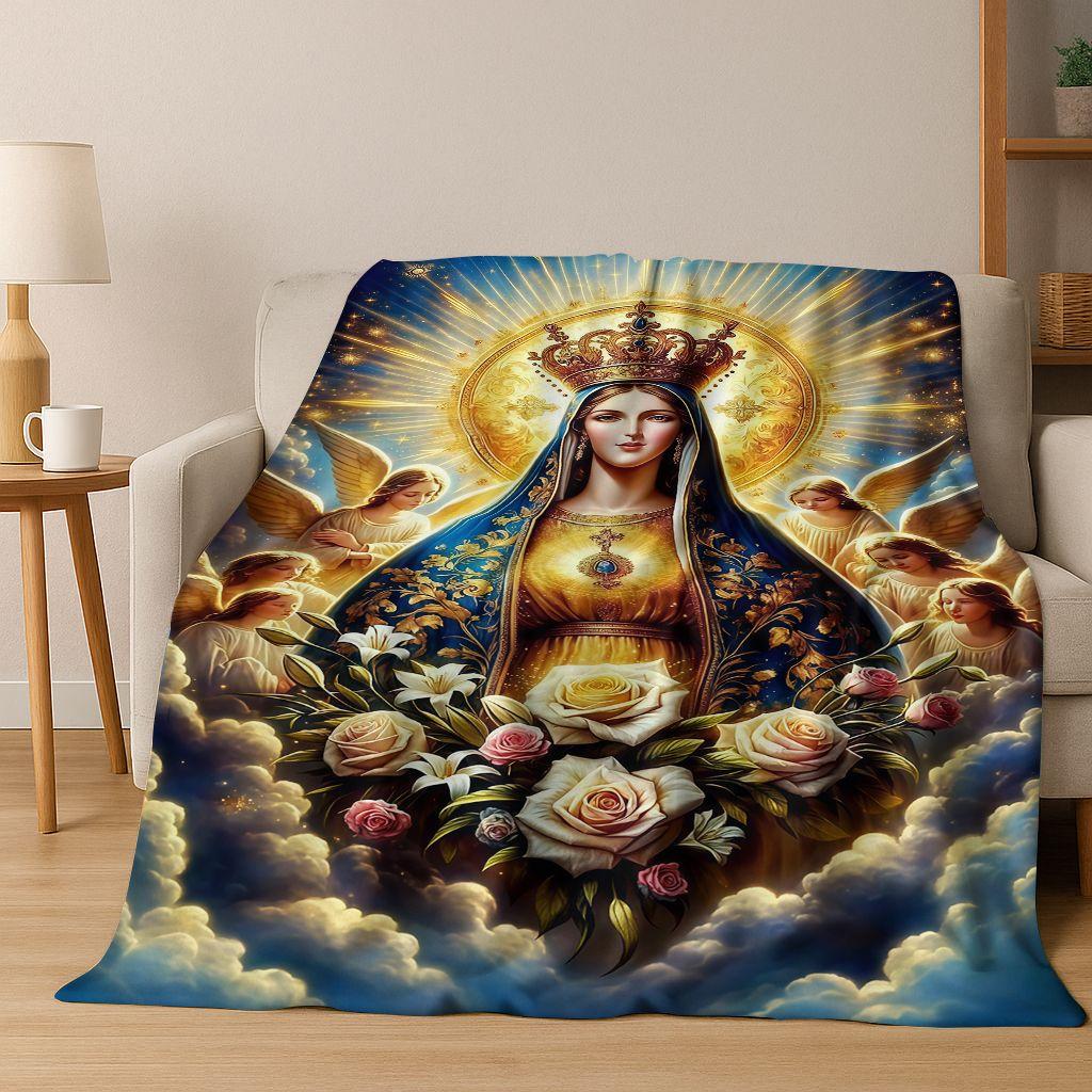 26 Style Faith Virgin Mary Jesus Blessed Flannel Blanket,Cozy Soft Throw Blanket for Home Bedroom Bed Sofa Picnic Cover Gift Kid