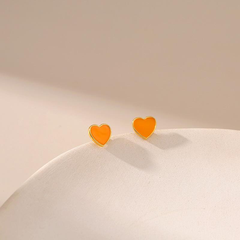 Sweet Dainty 18k Gold Plated Heart Oil Drop Stud Earrings For Women