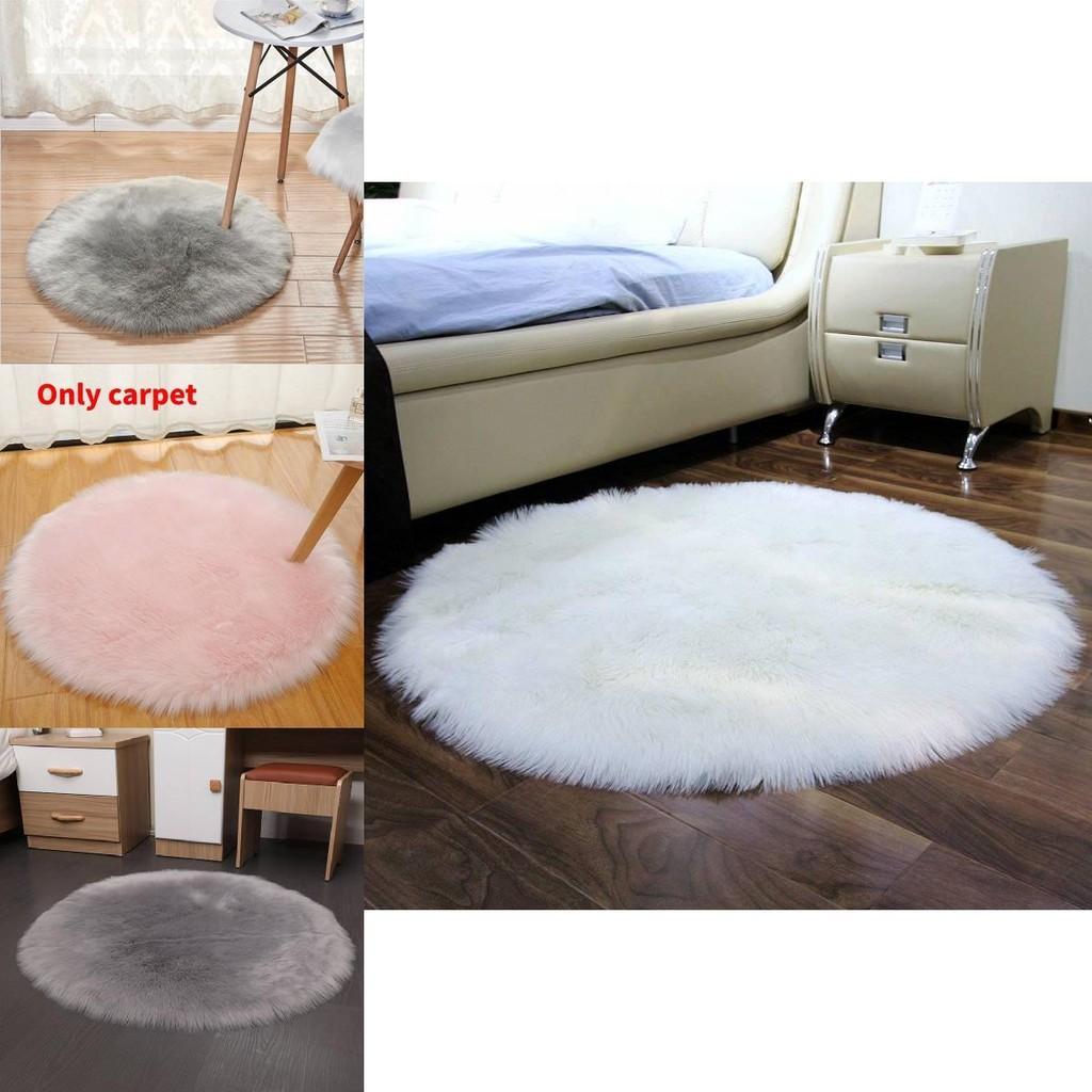 Faux Fur Rug With Machine Washable Circular Design For Bedroom And Living Room Decor