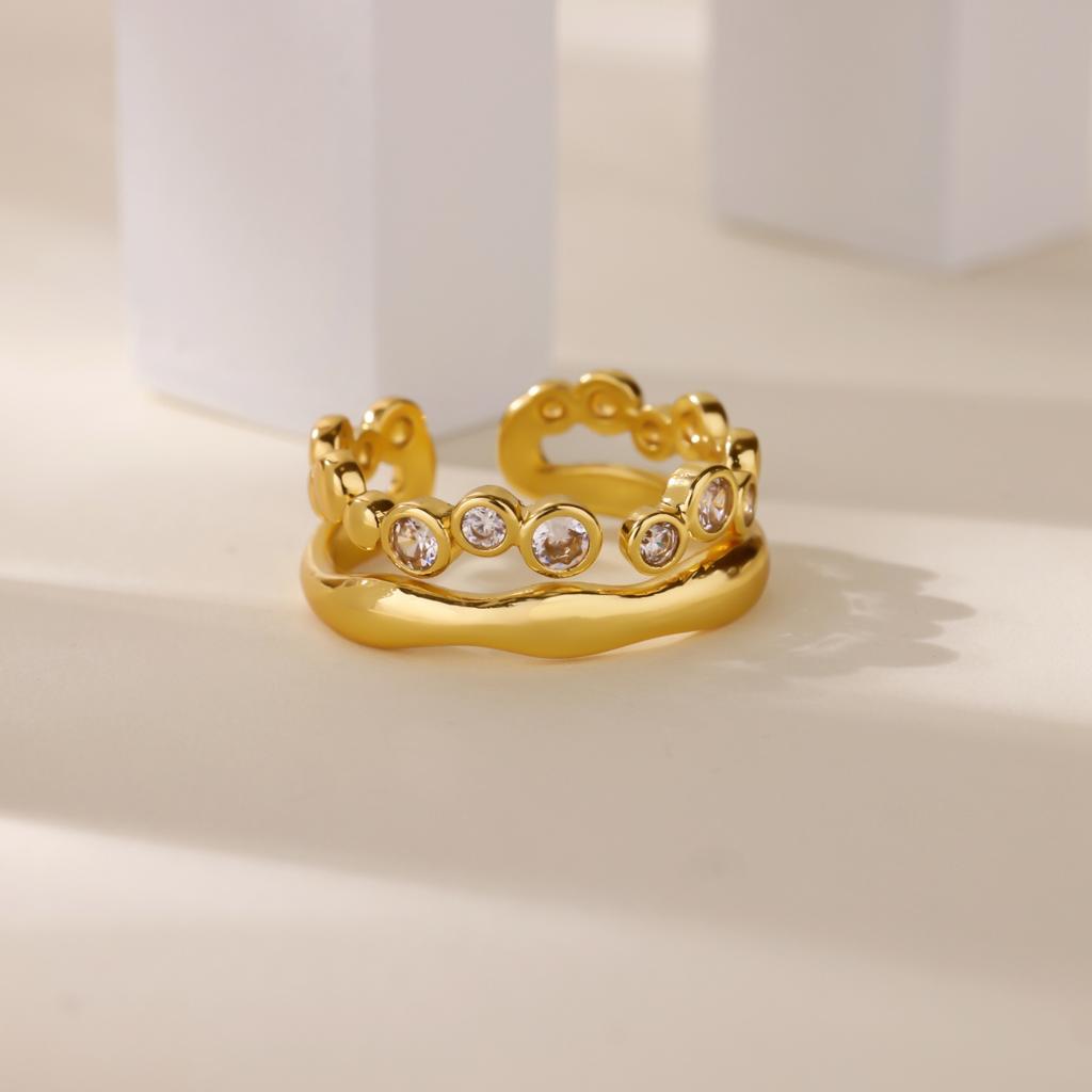 Round Zircon Open Rings For Women Stainless Steel Gold Color Bead Ring Elegant Couple Wedding Jewelry Gift Bijoux Femme