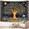 Mid Century Modern Abstracte Kunst Wandkleed, Minimalistisch Salieplant Zon Retro Boho Wandkleed, Geel Wit Bruin Geometrisch
