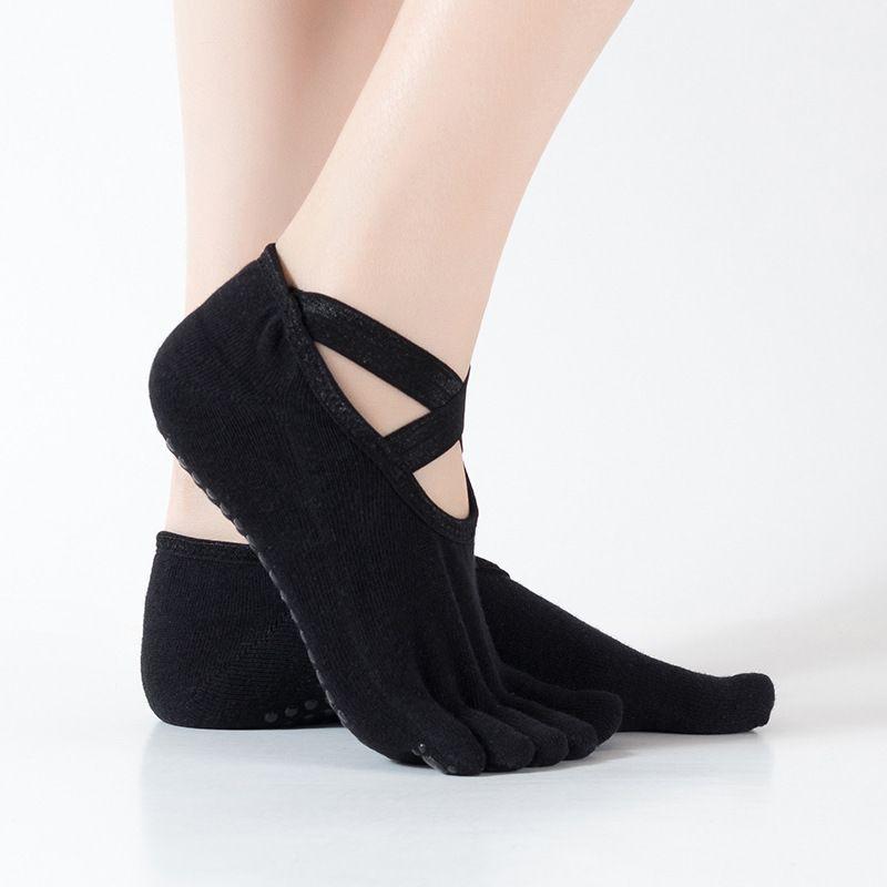 

1-3 Pairs Professional Yoga Socks Non-Slip Women Five Finger Summer Pilates Thin Fitness Exercise Beginner Silicone Black -1 Pair