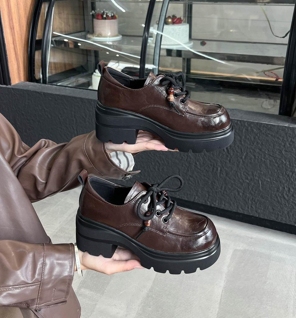 British style lace-up niche loafers single shoes women's 2025 new platform retro fashionable versatile commuter small leather shoes