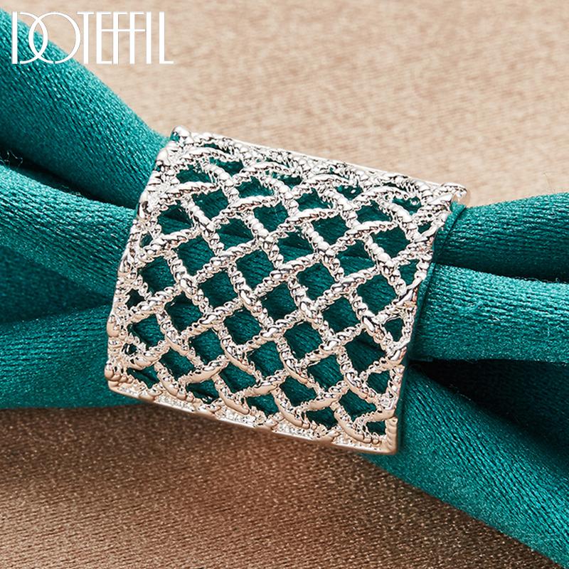 925 Sterling Silver Mesh Square Ring Fashionable Wedding Jewelry