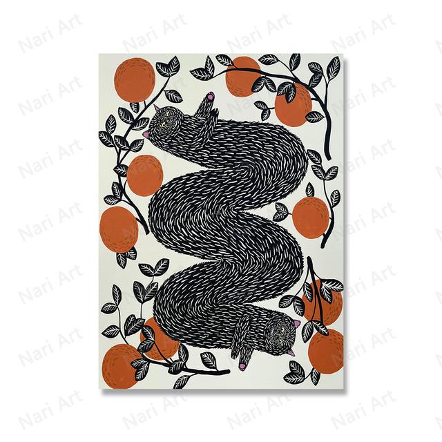 

Винтажный абстрактный плакат с черным котом, четыре сезона, цветочная еда, кошачий принт, настенная картина, веселая ванная комната 21cm×30cm NoFrame