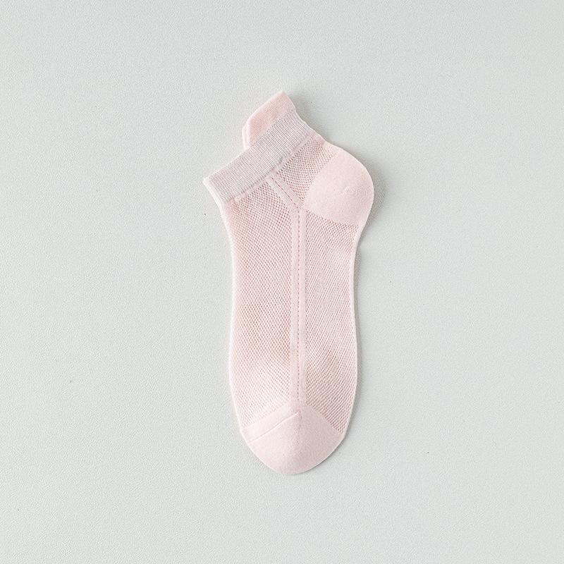 Sommarstrumpor för kvinnor, tunna, svala, andningsaktiva med nätstruktur och halkskydd vid hälen, benhöga strumpor i ren bomull utan sömmar