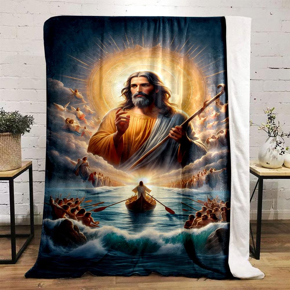 Jesus Christ Sea Crossing Blanket  Printed Blanket for Living Room Bed Couch lunch break Soft Cozy Blanket for Friend's festival Gift