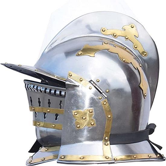 Burgonet Helmet with Visor for LARP SCA In 14 Gauge Mild Steel with Brass