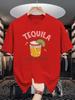 Unisex Crew Neck Tee Retro Tequila Cup Letter Graphic Print Soft Cotton Loose Short Sleeve Summer Casual Male Streetwear Tops