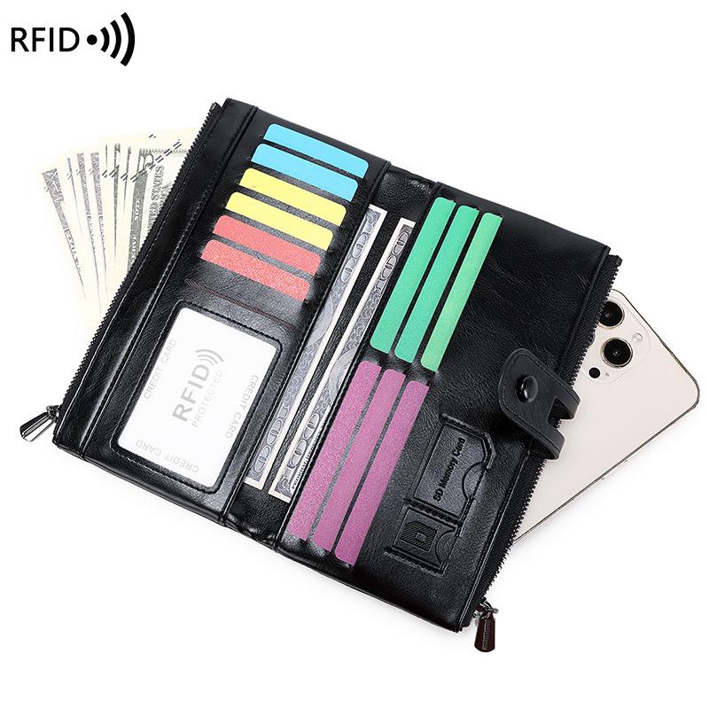 Women's RFID Retro Long Wallet: Large Capacity, Multi-Card Slot & Snap Button Closure Coin Purse