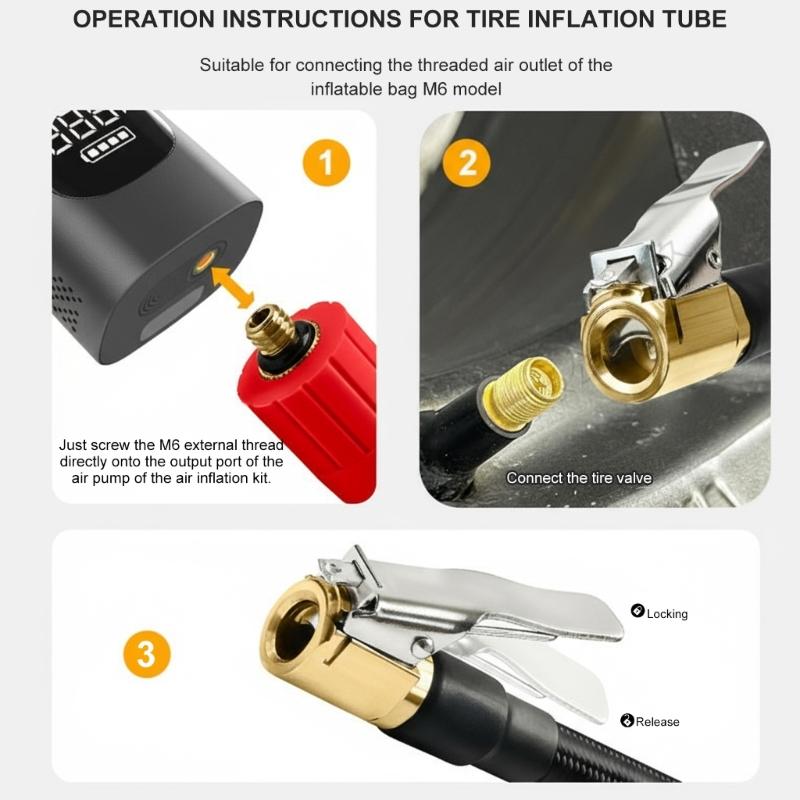 6mm Thread Air Hose Suitable for Most Inflators 100CM Flexible Tube Quick Connection Tire Inflation Accessory for Auto