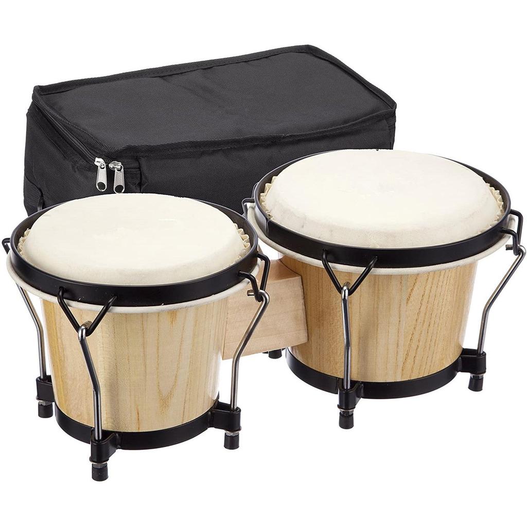 Set Bongo in Legno Massello con Pelle di Pecora e Chiave, 6 pollici e 7 pollici, 7 pollici e 8 pollici