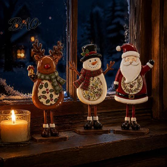 Holiday Themed Home Decor Sets Christmas Table Decoration, Wooden Snowman Santa Claus Reindeer Sign, Standing Tabletop Signs Xmas Centerpiece
