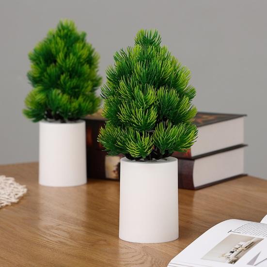 Night Light Pine Cypress Tree Simulation Lamp Battery Operated Desk Night Light for Bedroom Home Decoration Energy Saving Green Plant Gifts