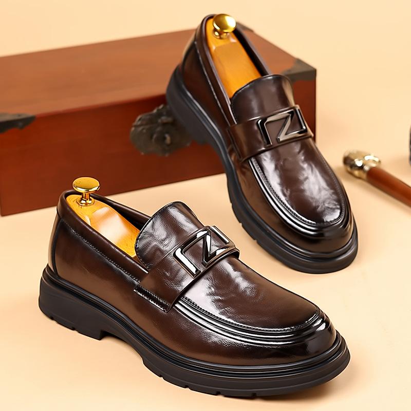Men's shoes 2025 summer new high-end heightened British style business leather shoes men's simple one-pedal work shoes
