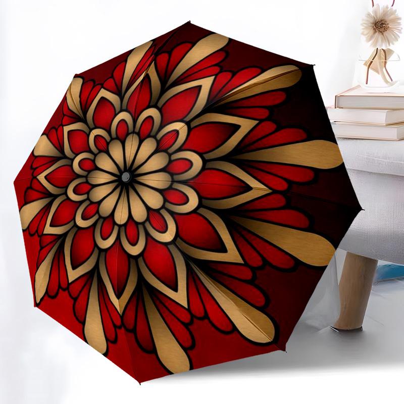 

1pc Floral Mandala Pattern Automatic Folding Umbrella Durable Iron Frame,All Seasons Home Travel Outdoor Multifunctional Umbrella yy251115194