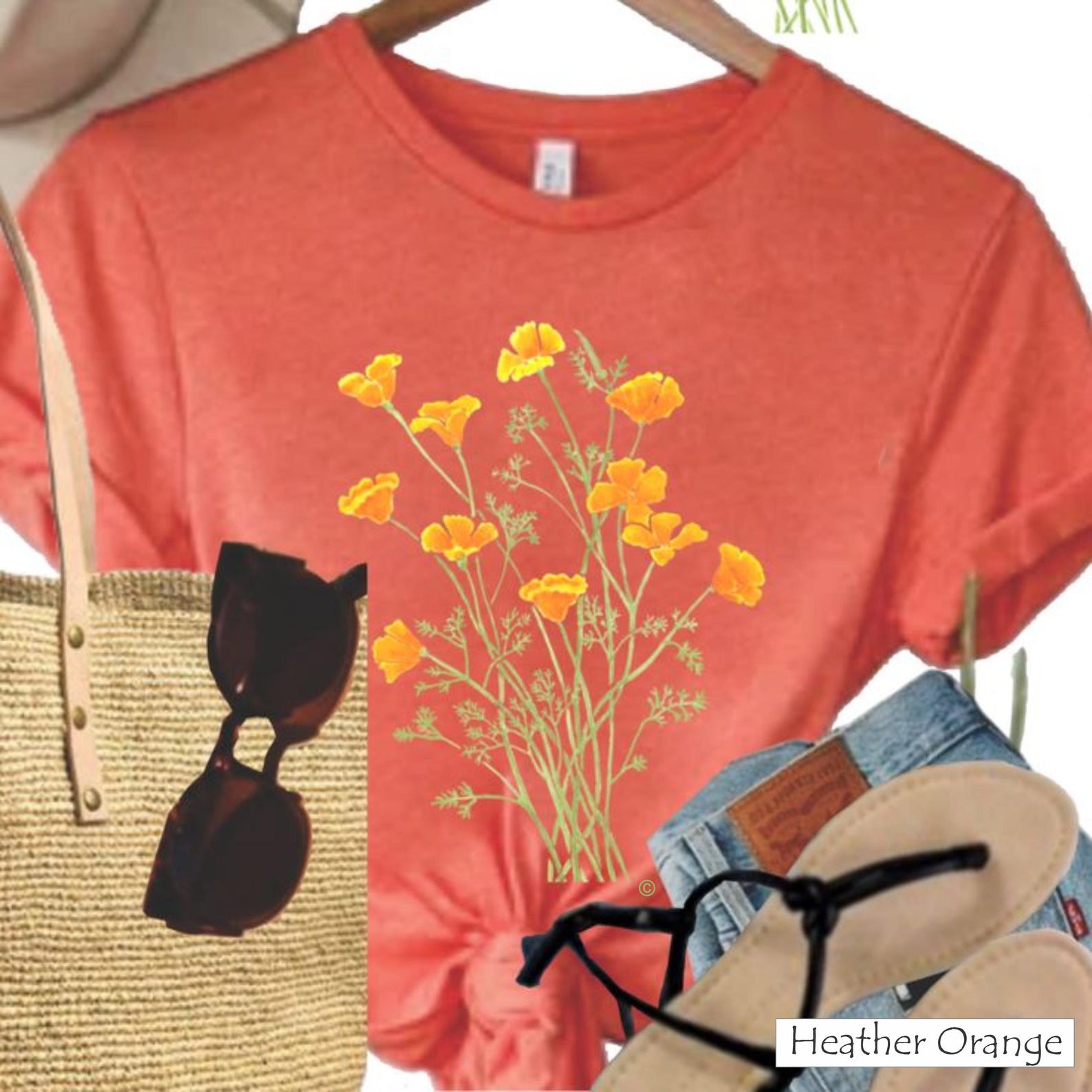 Poppy Bouquet T-Shirt: Botanical Wildflower Tee L