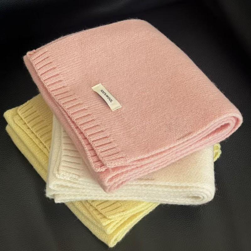 Winter 100% Pure Wool Scarf Solid Color Warm Knit Neckwear Couples Women