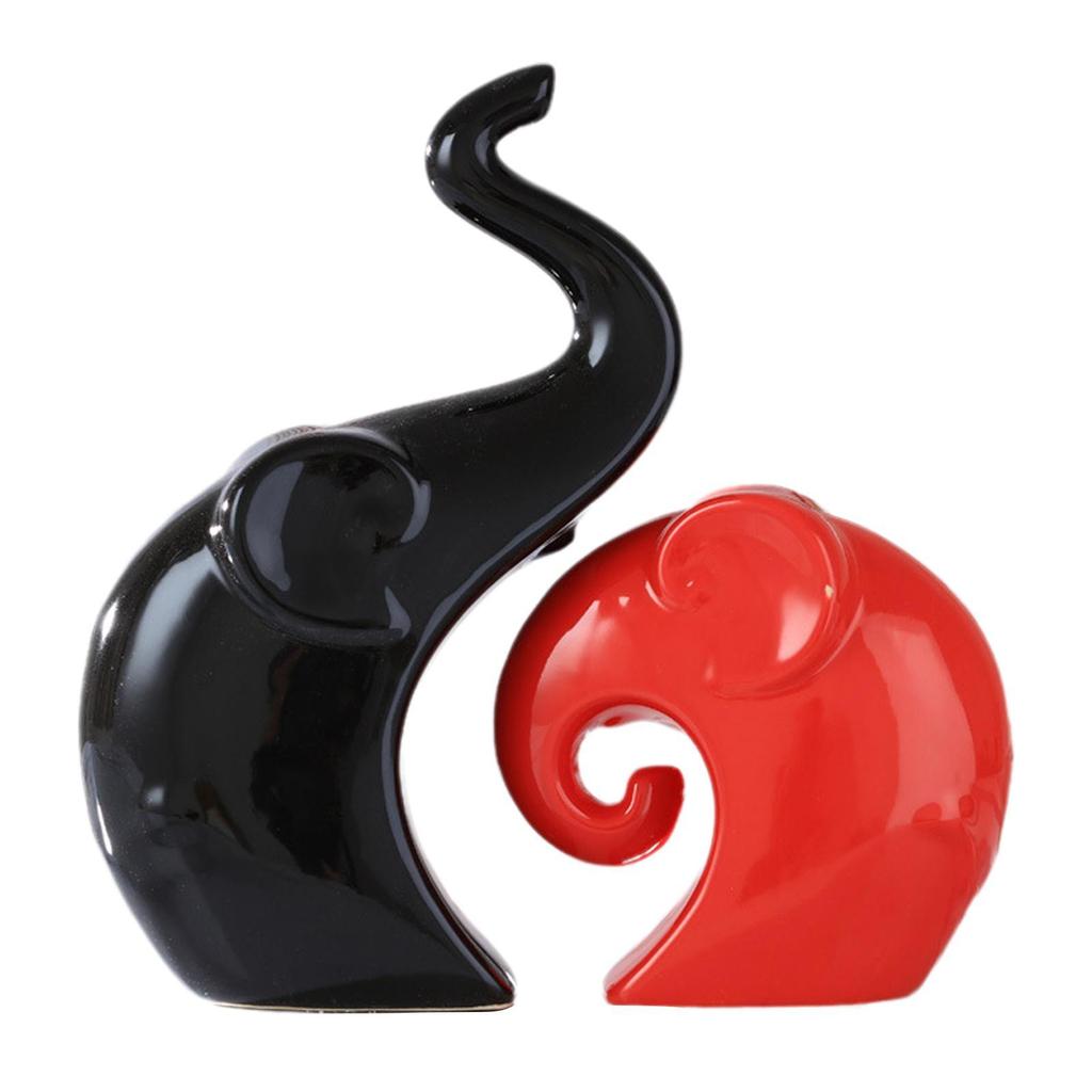 2 Pieces Couple Elephant Statues Collection Table Centerpiece Animal Sculptures for Living Room Office Bedroom Shelf Fireplace