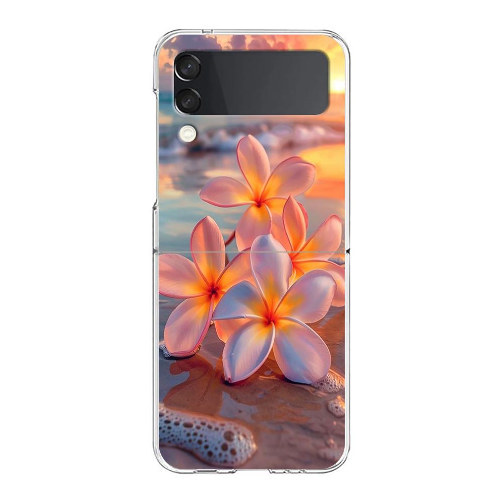 Phone Case For Samsung Galaxy Z Flip 3 4 5 Hard Folding Clear PC Bumper Beauty Flowers Leaves For Samsung Z Flip 6 Back Cover