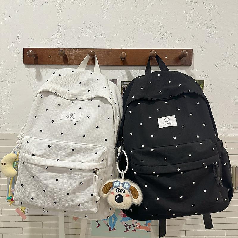 Schoolbag Small Fresh Casual Schoolbag Simple and Versatile Polka Dot Printed Backpack Female Junior High School College Student Travel Backpack Tide