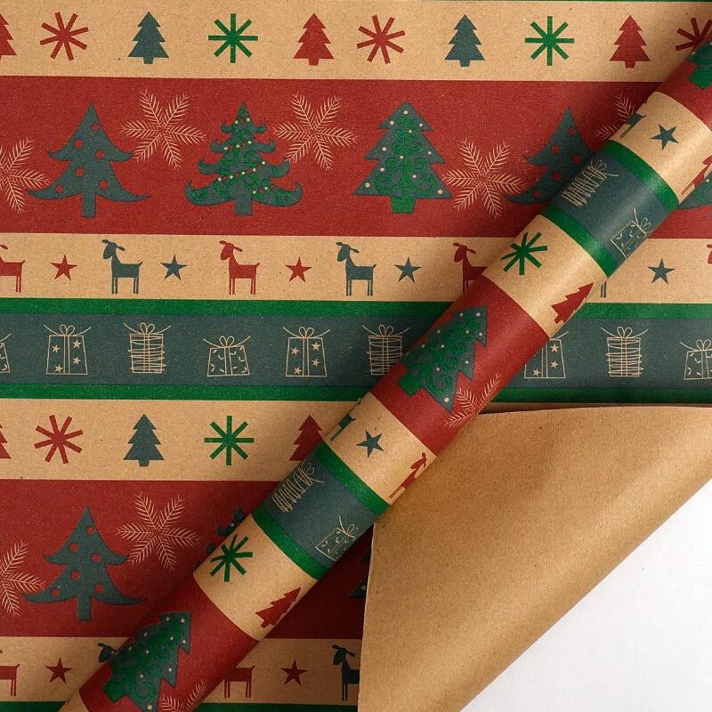 1 Τμχ Εορταστικό Χαρτί Kraft Με Σχέδια Νιφάδας Χιονιού Και Δέντρου Στολίδι Ιδανικό Για Περιτύλιγμα Δώρων Διακοπών Χριστουγεννιάτικο Ρολό Χαρτιού Περιτυλίγματος