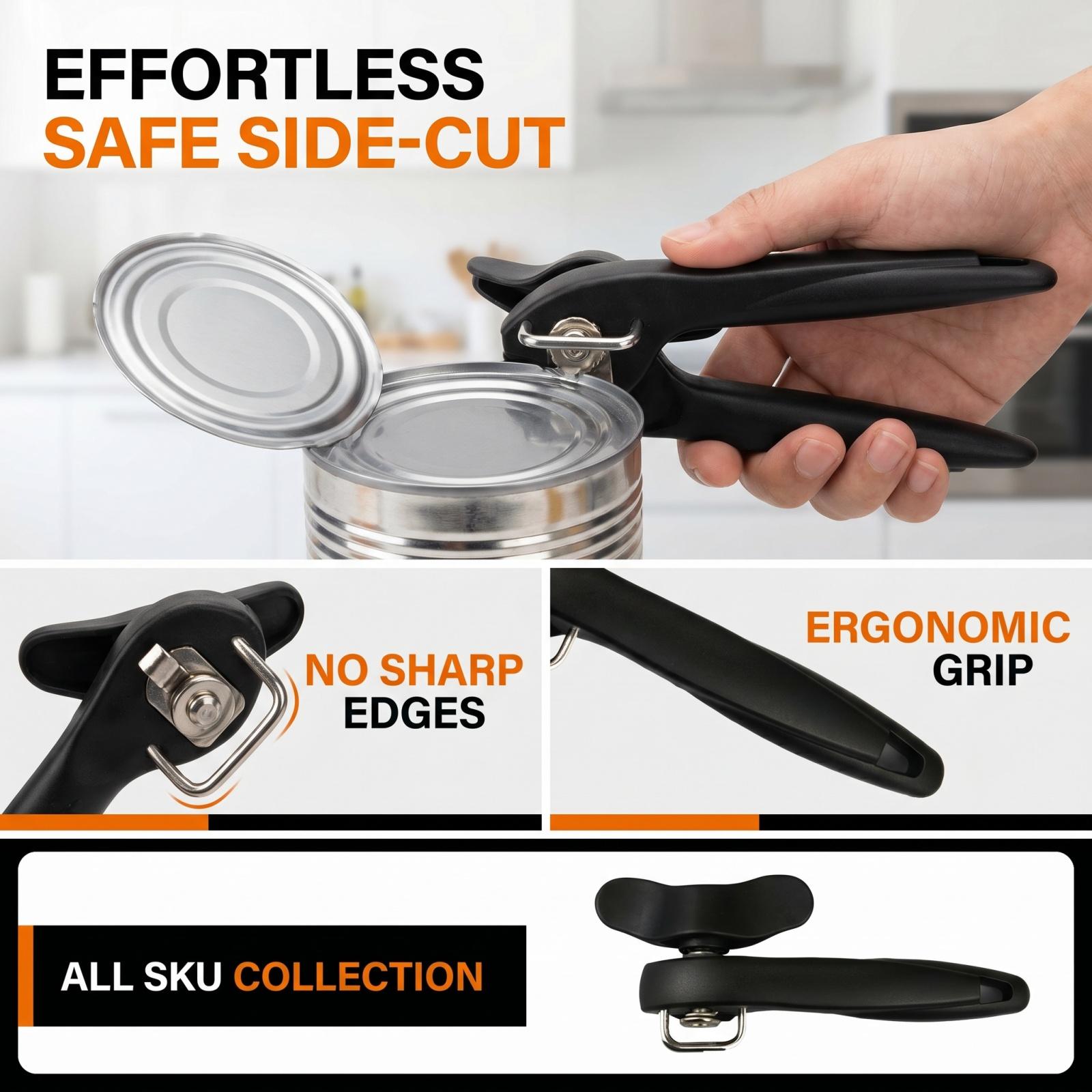Manual Can Opener with Single Handle and Side Cut - Easy to Use for Kitchen Cans one size