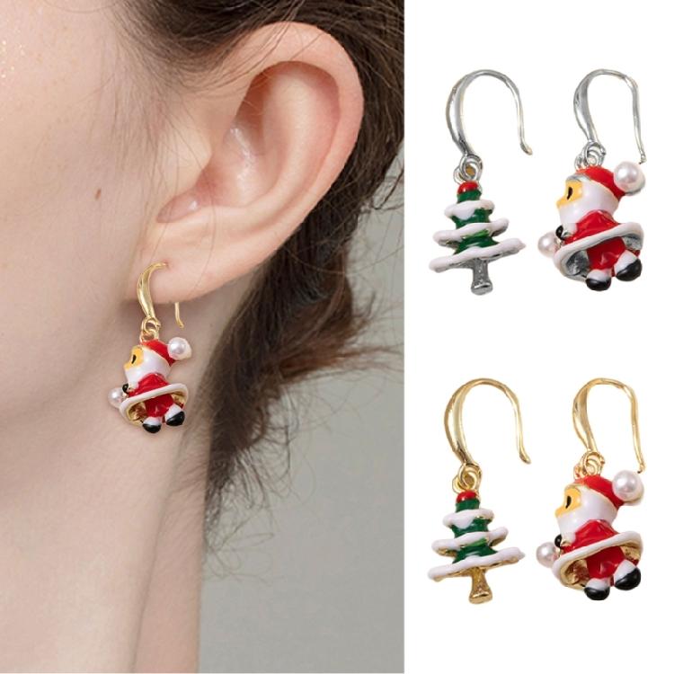 Christmas Cartoon Santa Claus Earrings With Shining Snow Details Premium Alloy Accessories For Women Teens