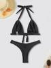 Solid Tie Thong Sexy Bikini Set Elegant Comfortable Two Piece Swimwear